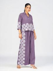 Women’s Purple Linen Poly Geometric Embroidered Co-Ord Set
