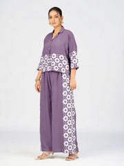 Women’s Purple Linen Poly Geometric Embroidered Co-Ord Set