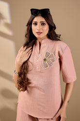 Women’s Embroidered Co-Ord Set with Straight Fit Pants