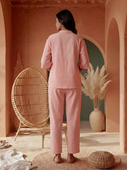 Women’s Pink Linen Co-Ord Set with Tufting & Embroidery