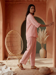 Women’s Pink Linen Co-Ord Set with Tufting & Embroidery