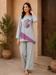Women's Printed Co-Ord Set with Relaxed Fit Top & Wide-Leg Pants