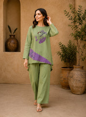 Women's Printed Co-Ord Set with Relaxed Fit Top & Wide-Leg Pants