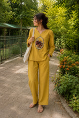 Women's Embroidered Co-Ord Set with Relaxed Fit Pants