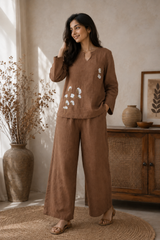 Women's Floral Printed Textured Co-Ord Set with Full Sleeves