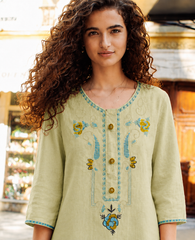 Women’s Embroidered Straight Fit Ethnic Top with 3/4 Sleeves