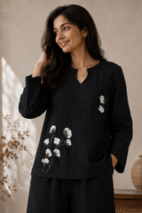 Women's Floral Printed Textured Co-Ord Set with Full Sleeves