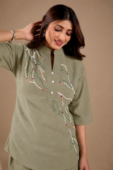 Women’s Embroidered Co-Ord Set with Straight Fit Pants