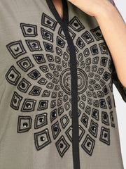 Grey & Black Geometric Embroidered Kurti Pant Set for Women