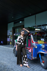 Maroon Puzzle‑Print Co‑ord Set – Relaxed Shirt & Wide‑Leg Pants