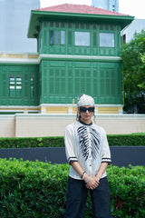 White Contrast‑Trim Graphic Shirt – Relaxed Button‑Down, Lightweight