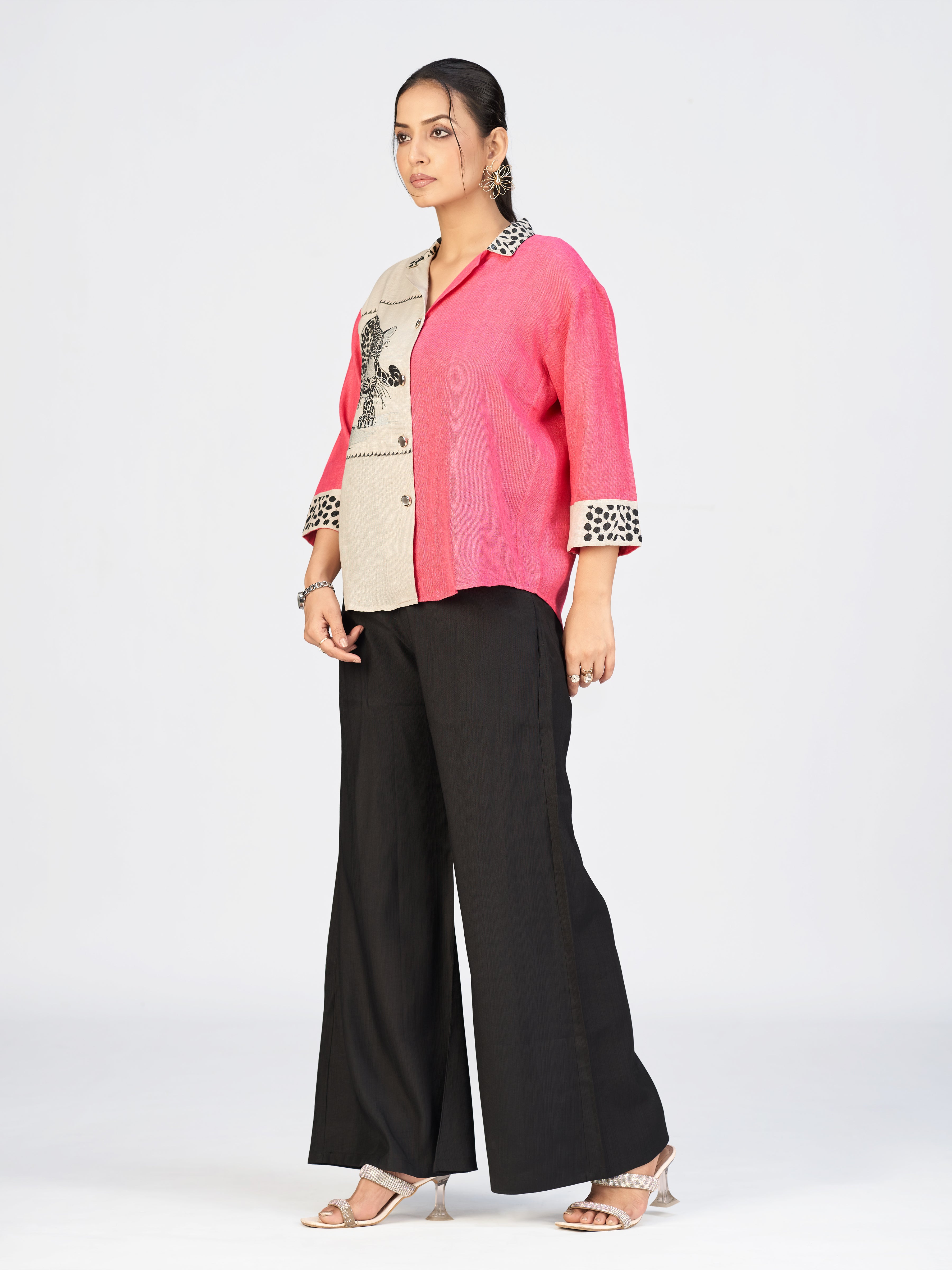 Statement Purple & Beige Leopard Print Shirt | Stylish Resort Wear for Women