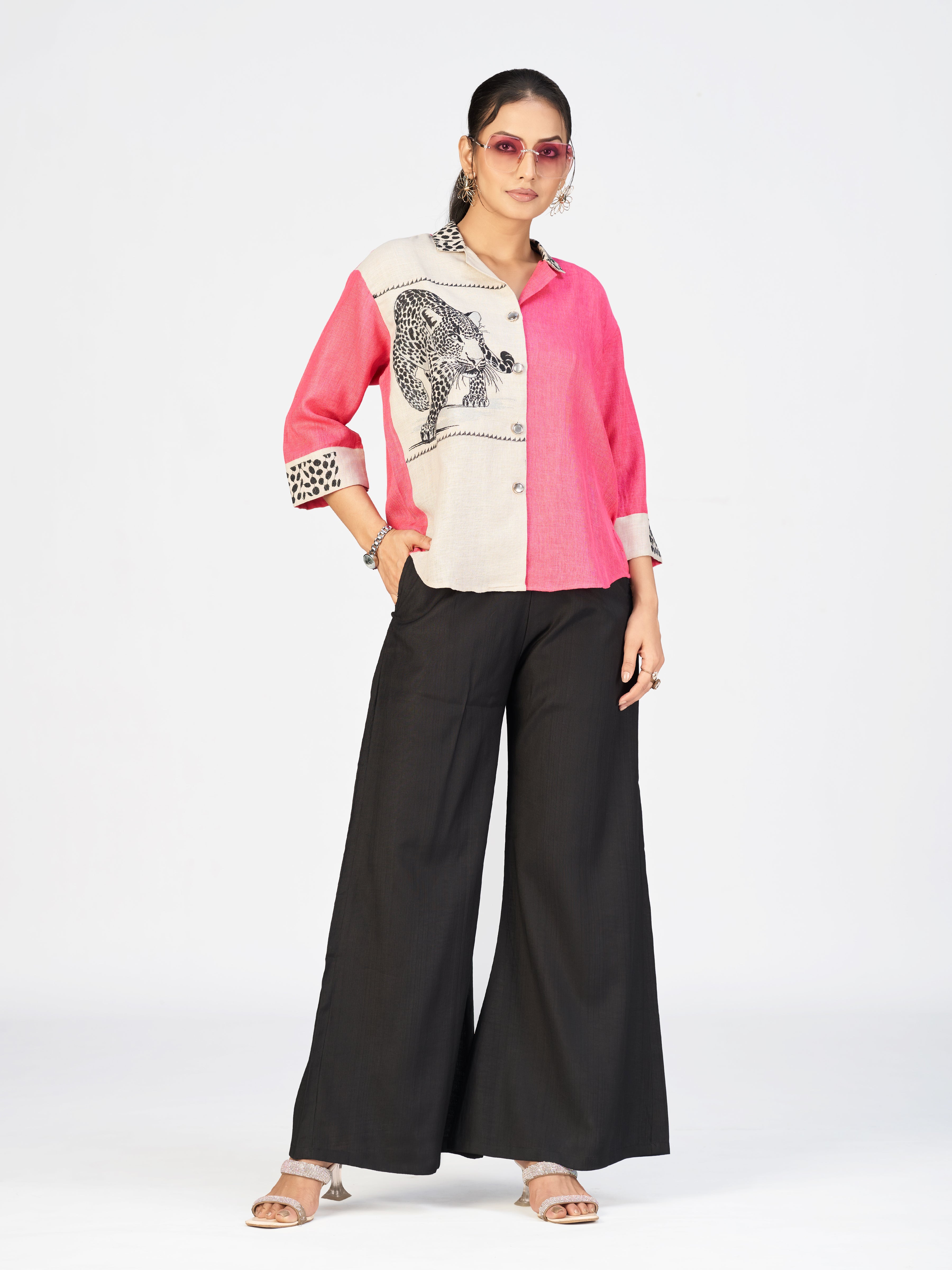 Statement Purple & Beige Leopard Print Shirt | Stylish Resort Wear for Women