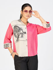 Statement Purple & Beige Leopard Print Shirt | Stylish Resort Wear for Women