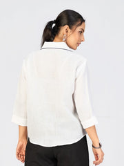 Elegant White Sunflower Embroidered Shirt for Women