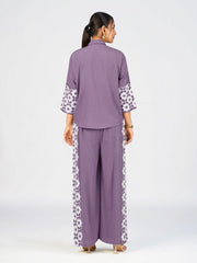 Women’s Purple Linen Poly Geometric Embroidered Co-Ord Set