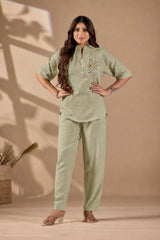 Women’s Embroidered Co-Ord Set with Straight Fit Pants