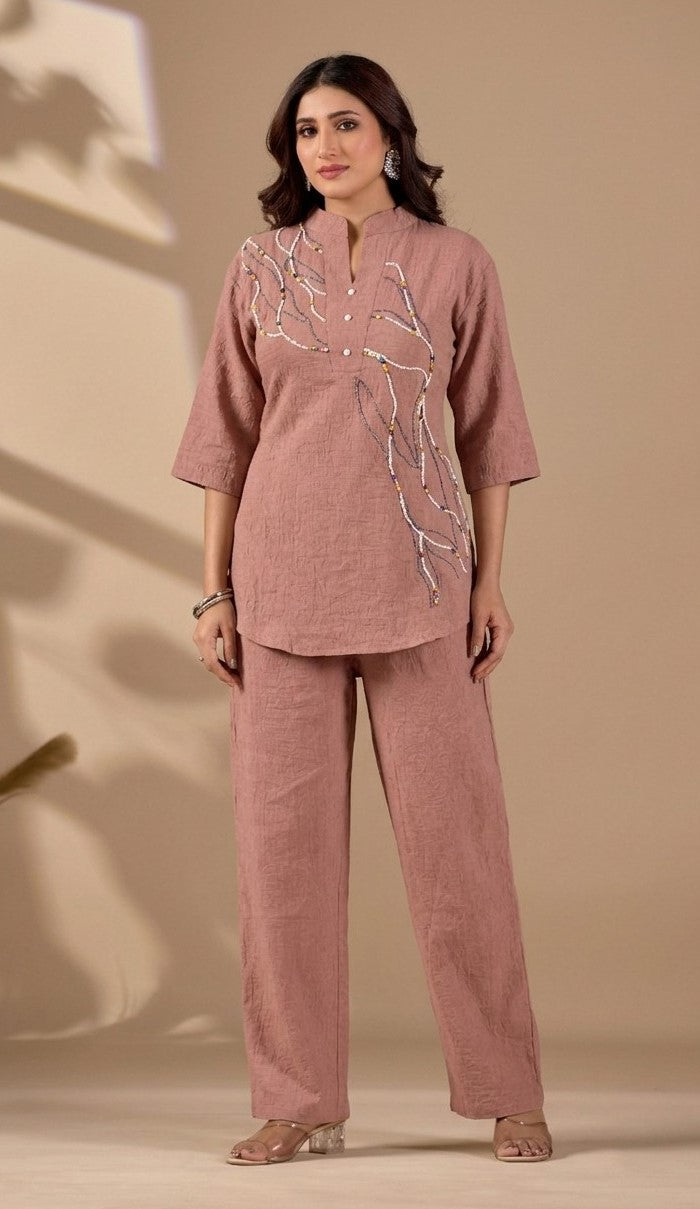 Women’s Embroidered Co-Ord Set with Straight Fit Pants