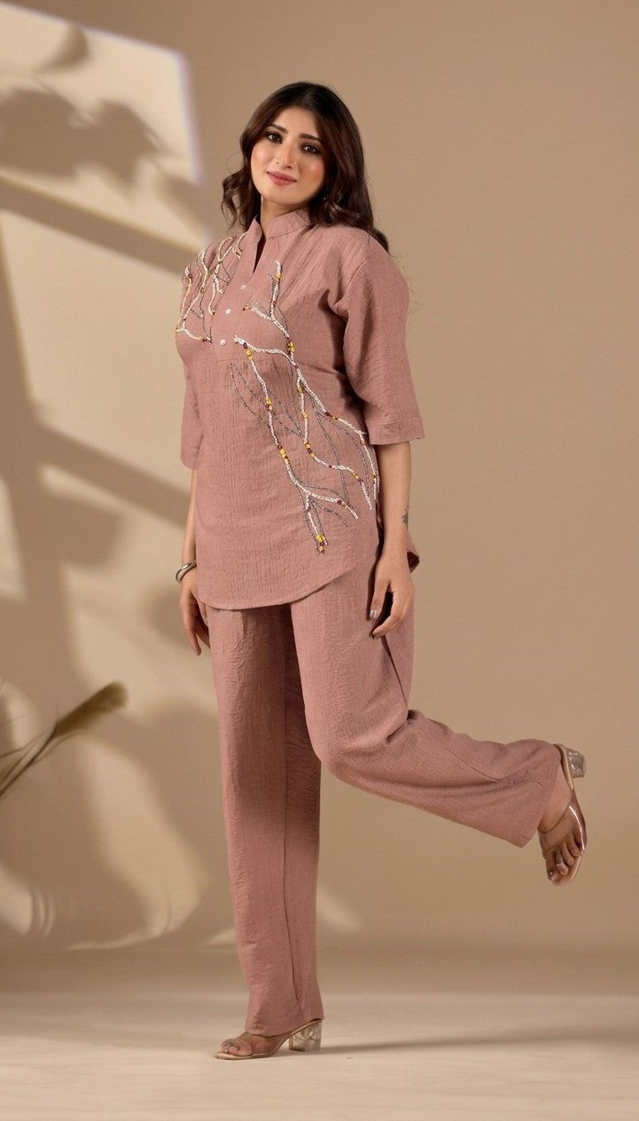 Women’s Embroidered Co-Ord Set with Straight Fit Pants