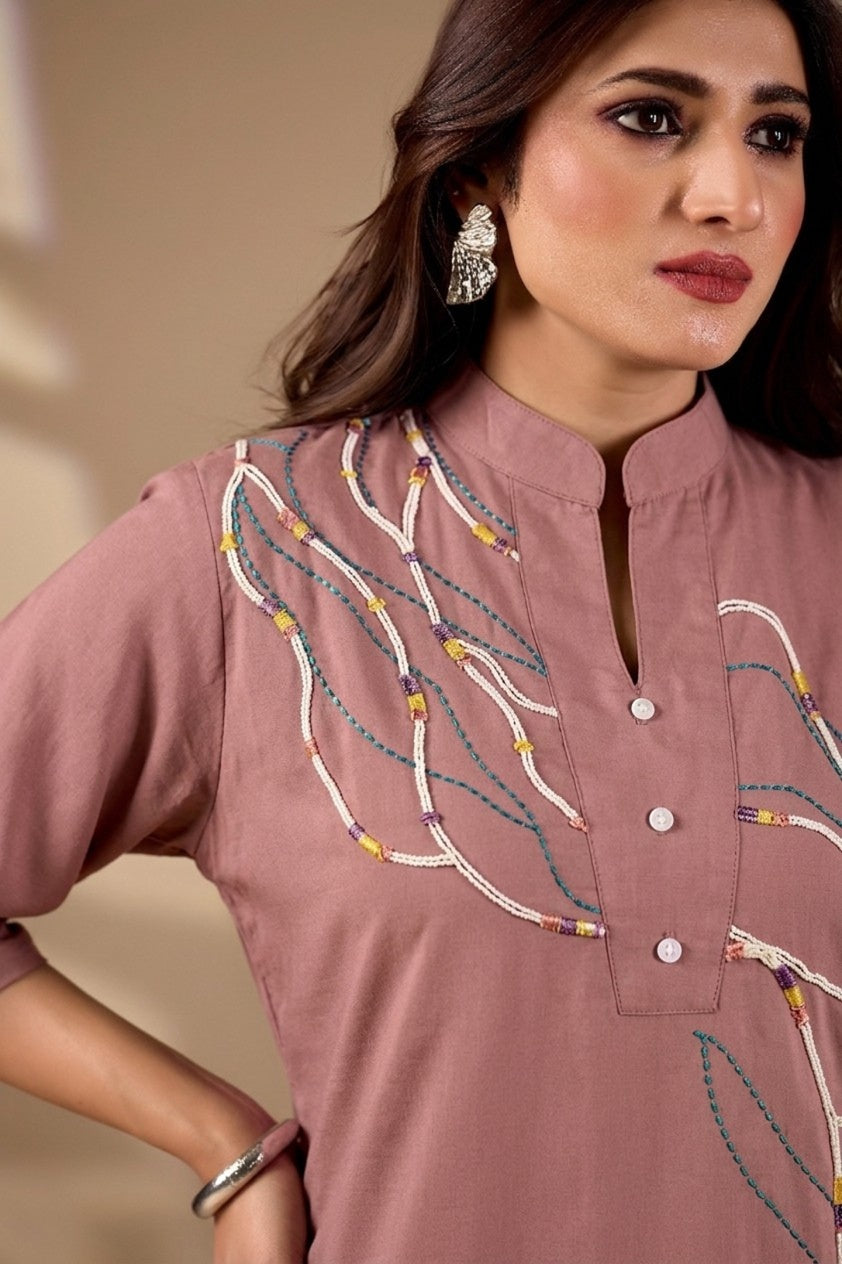Women’s Embroidered Co-Ord Set with Straight Fit Pants