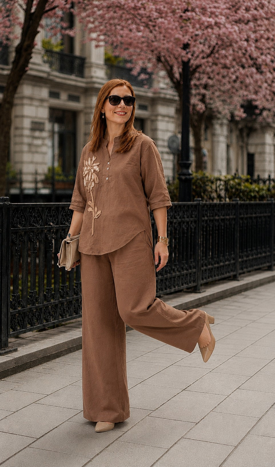 Women's Embroidered Co-Ord Set with Floral Applique Detail & Relaxed Fit