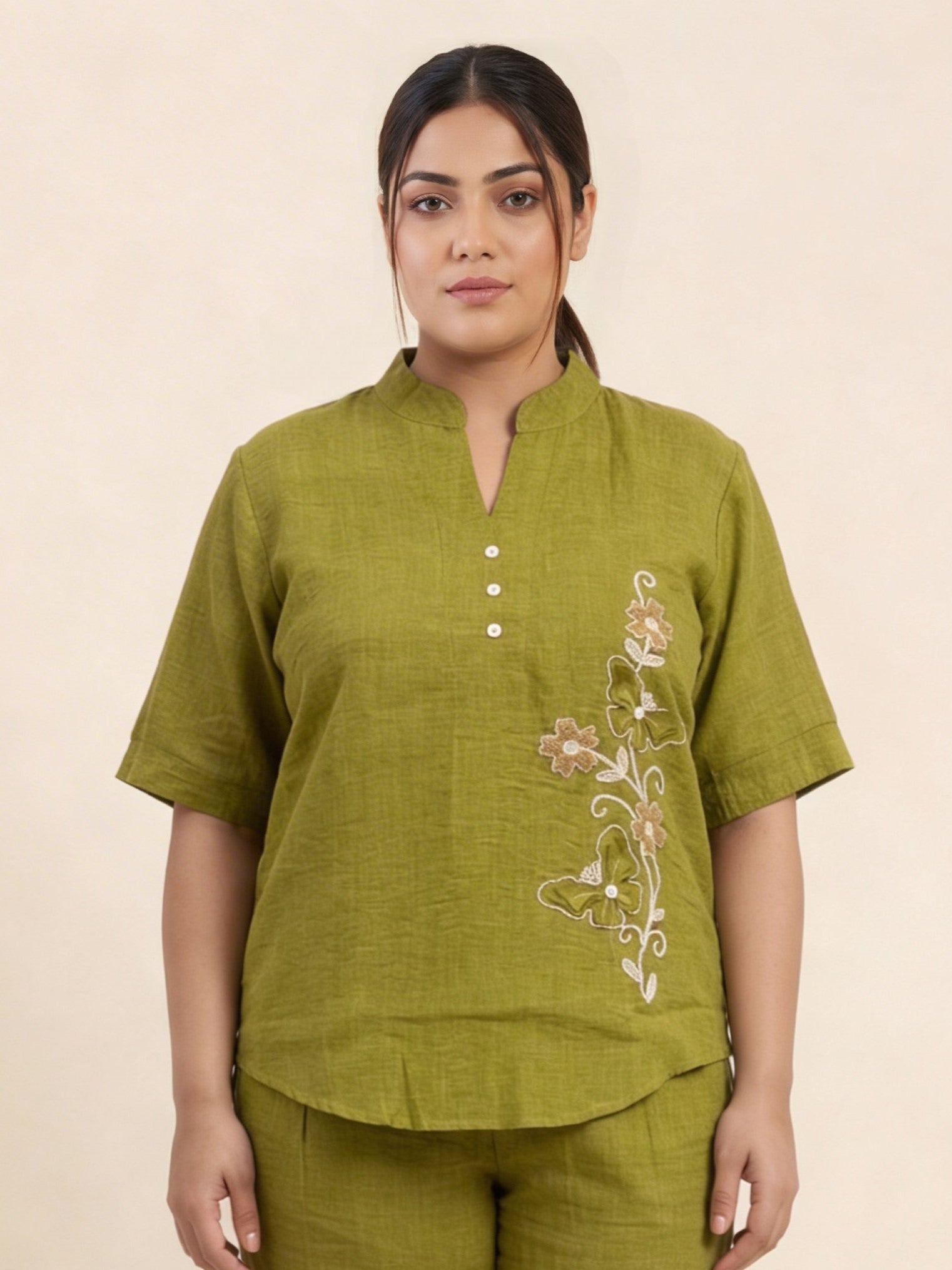 Women's Butterfly design Pink Linen Co-Ord with Embroidery Work