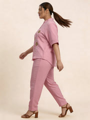Women's Butterfly design Pink Linen Co-Ord with Embroidery Work