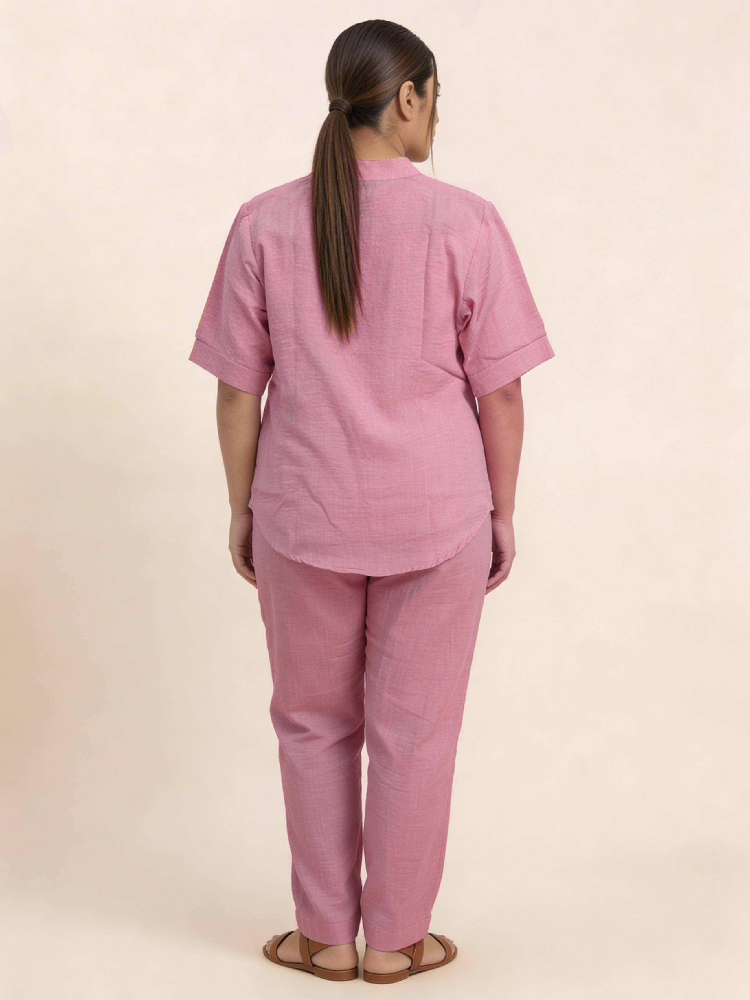 Women's Butterfly design Pink Linen Co-Ord with Embroidery Work
