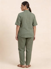 Women’s Lotus Embroidered Design Pista Color Linen Co-Ord Set