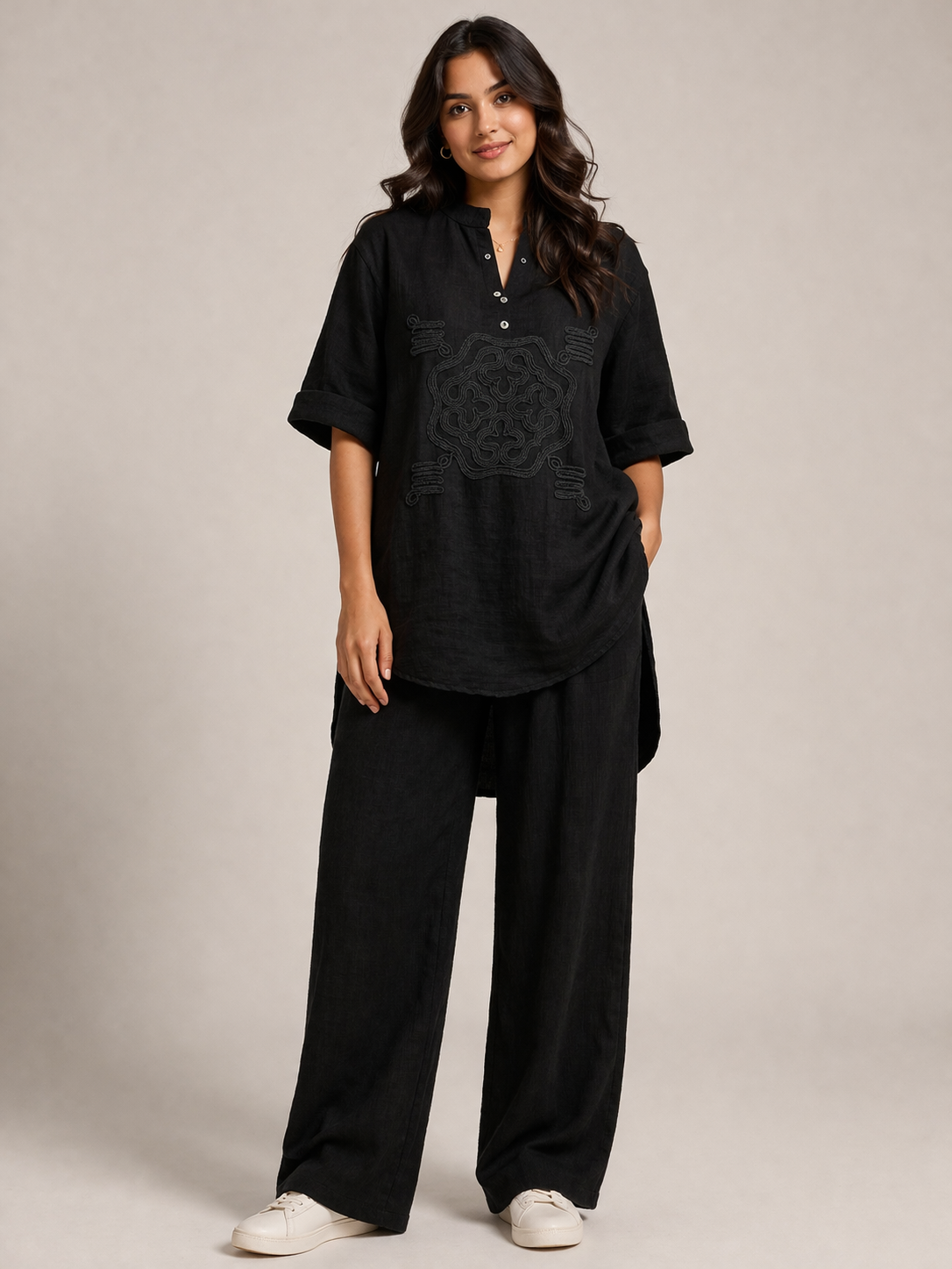 Embroidered Relaxed Fit Co-ord Set for Women