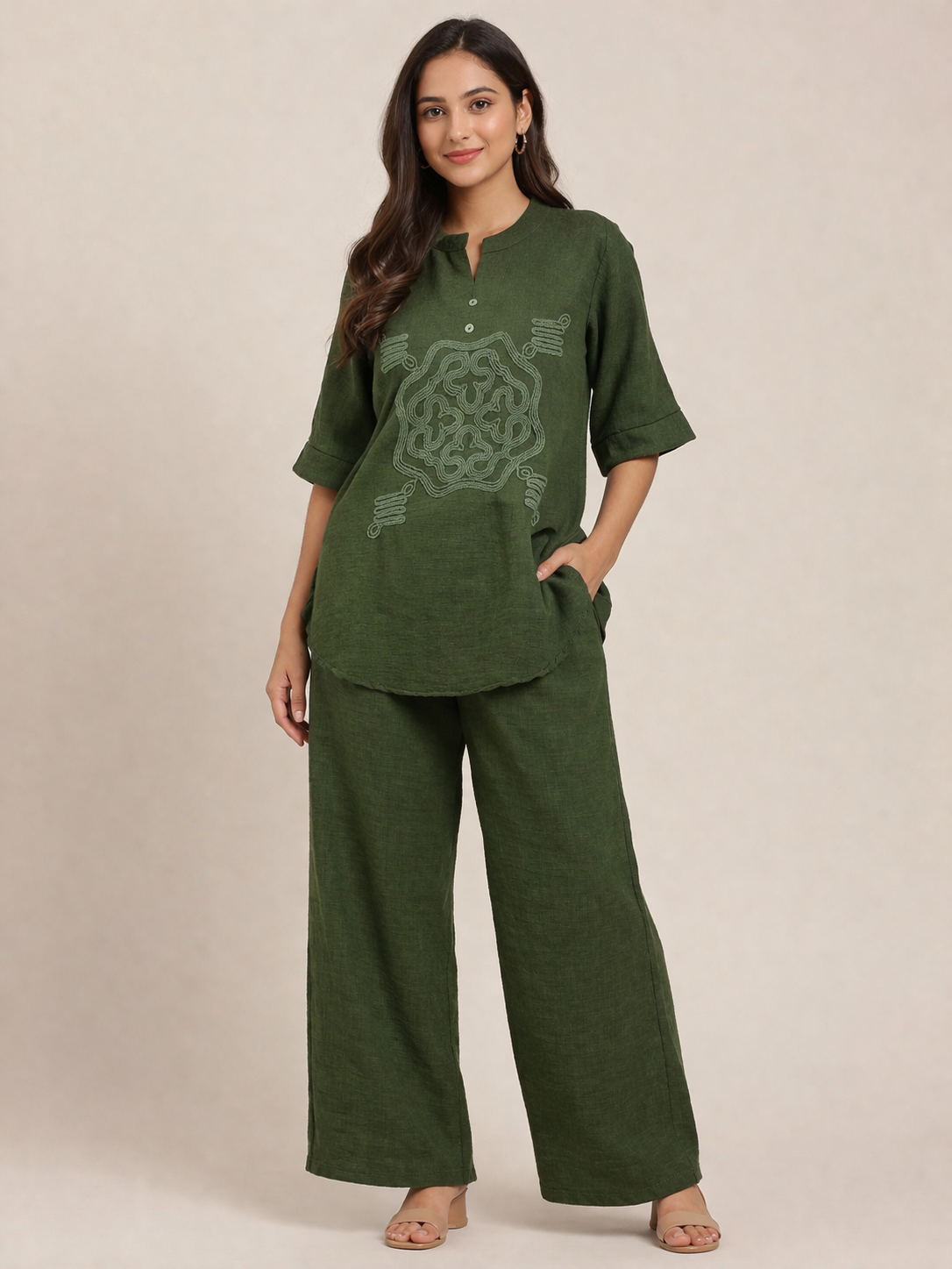 Embroidered Relaxed Fit Co-ord Set for Women