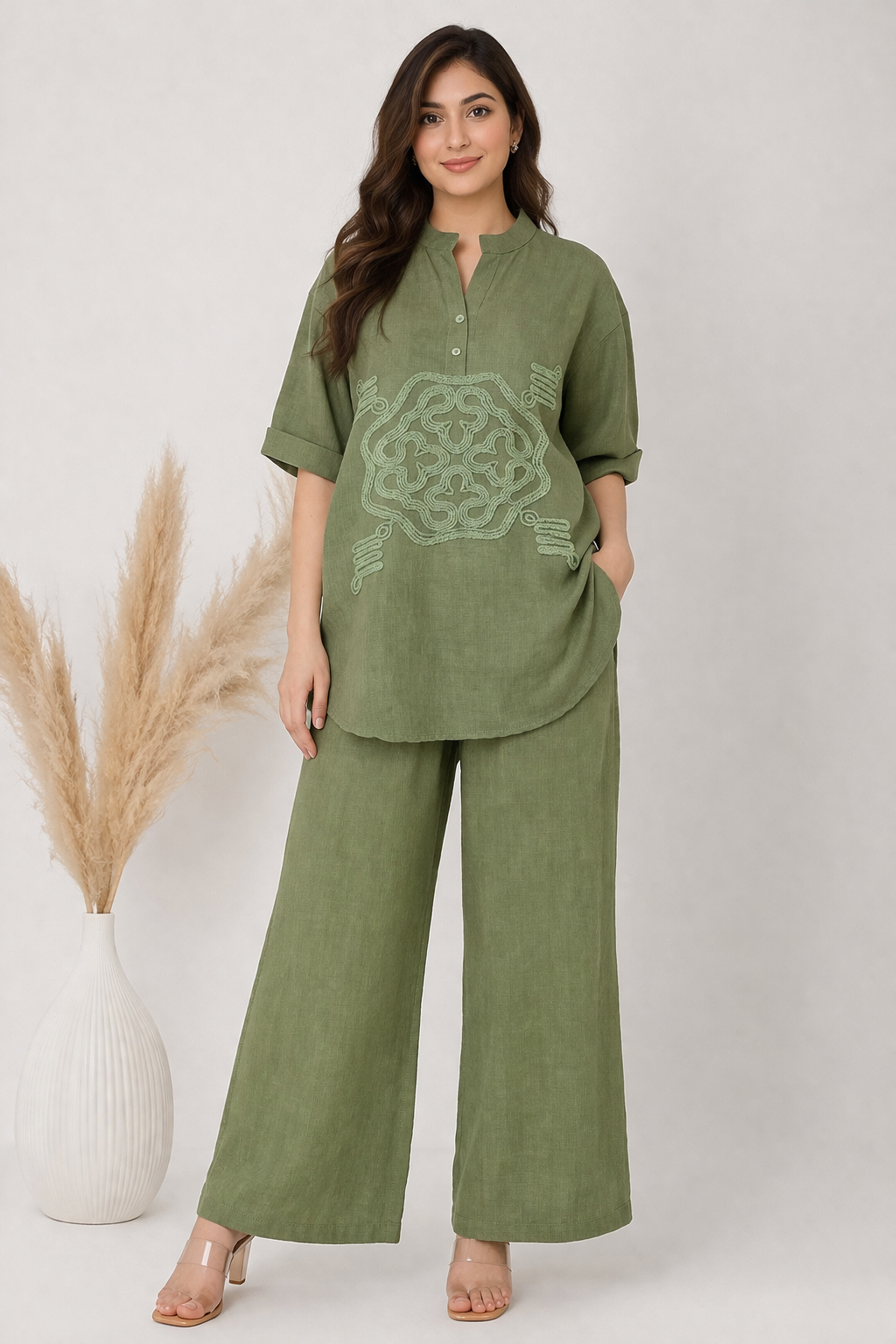 Embroidered Relaxed Fit Co-ord Set for Women