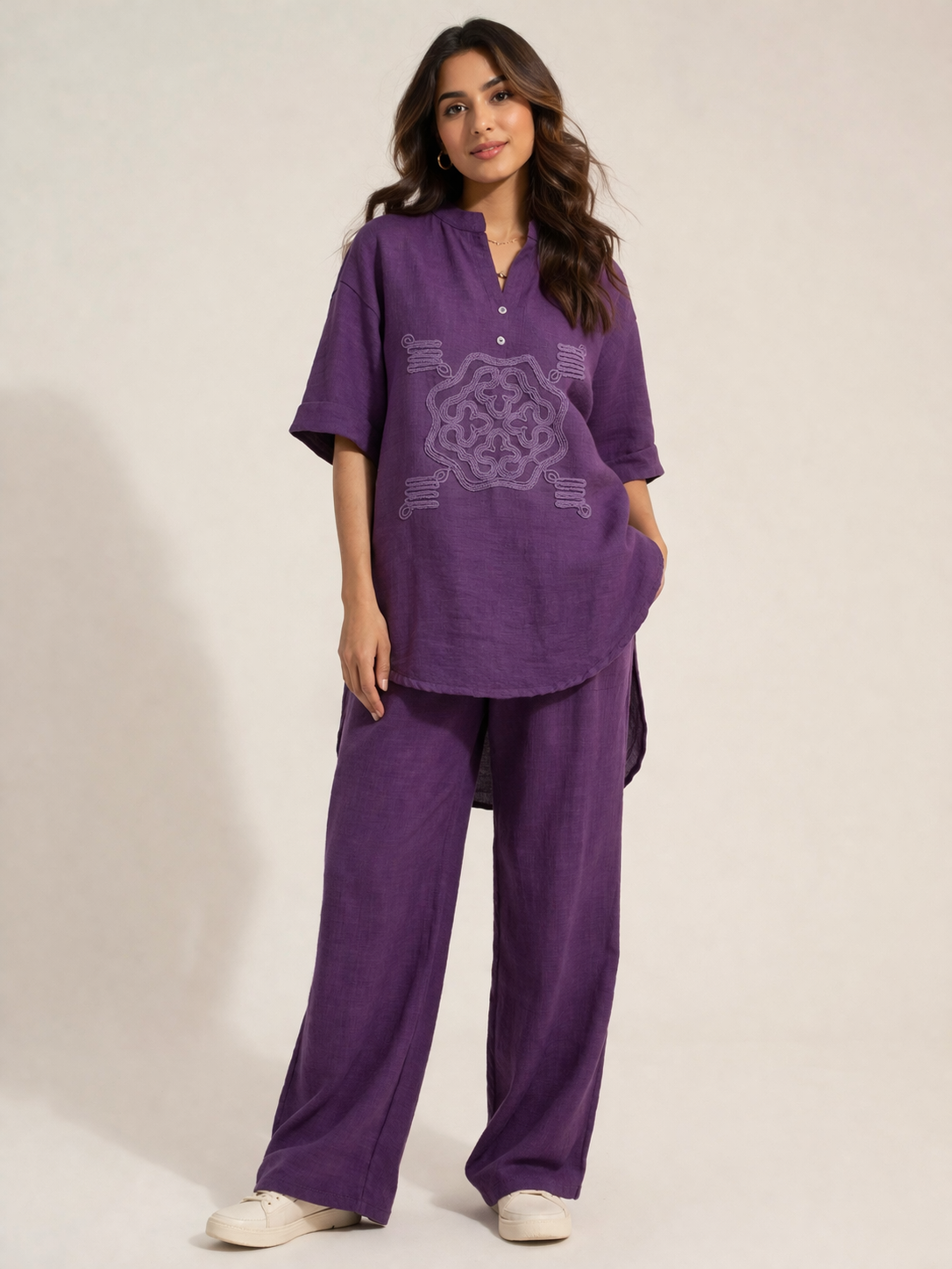 Embroidered Relaxed Fit Co-ord Set for Women