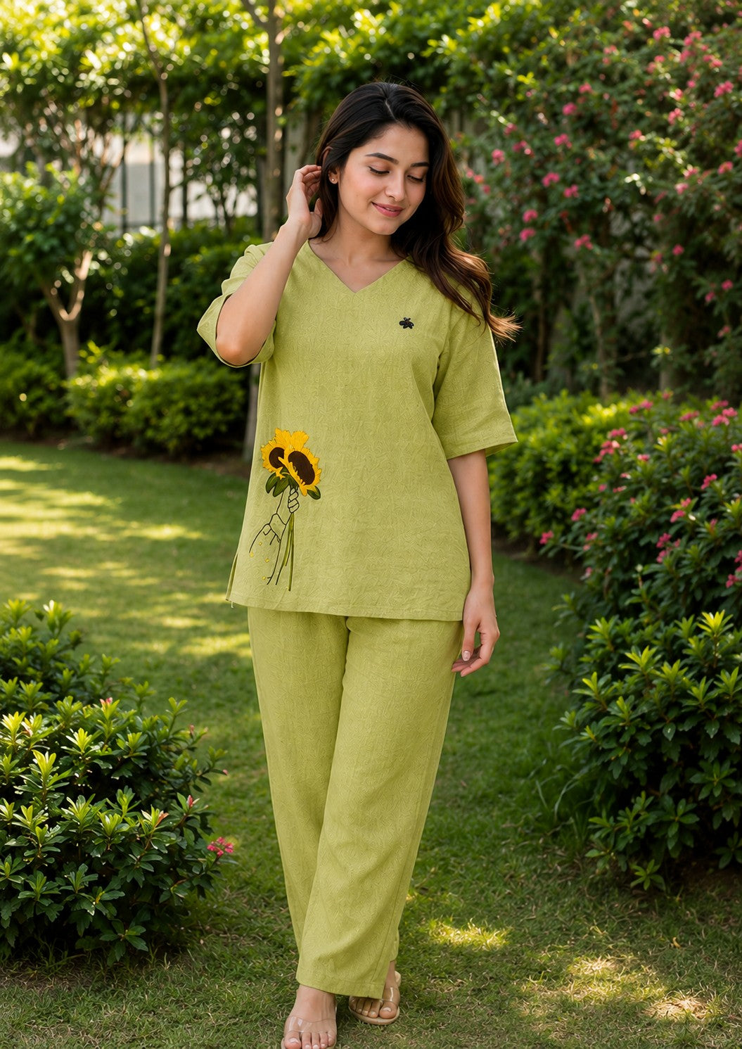 Women’s Floral Printed Co-Ord Set | Relaxed Fit Top & Wide Leg Pants