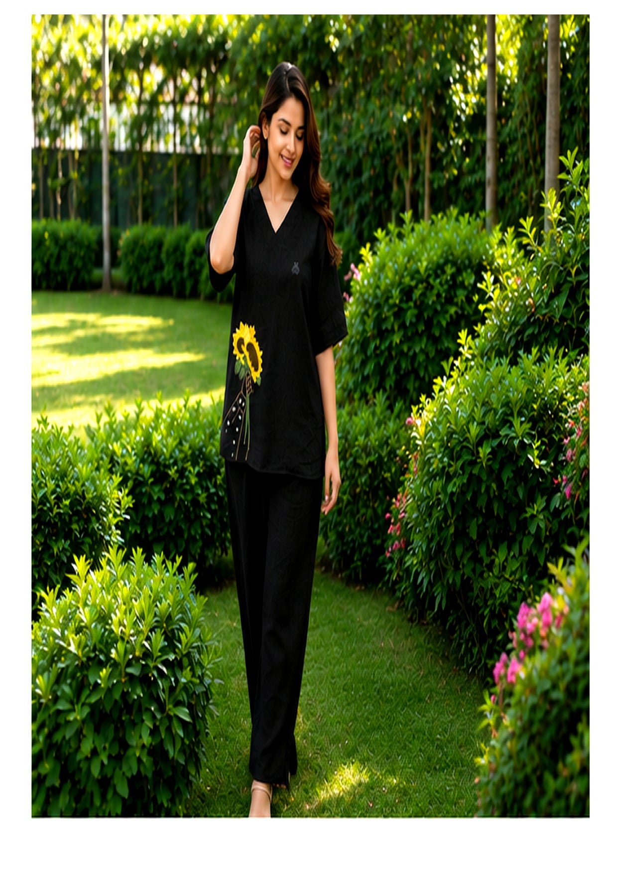 Women’s Floral Printed Co-Ord Set | Relaxed Fit Top & Wide Leg Pants