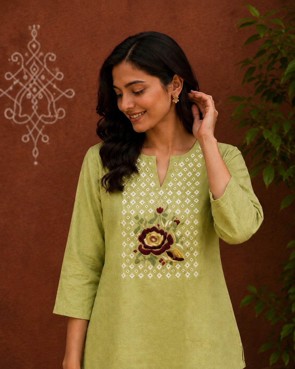 Women’s Floral Embroidered Co-Ord Set with 3/4 Sleeves