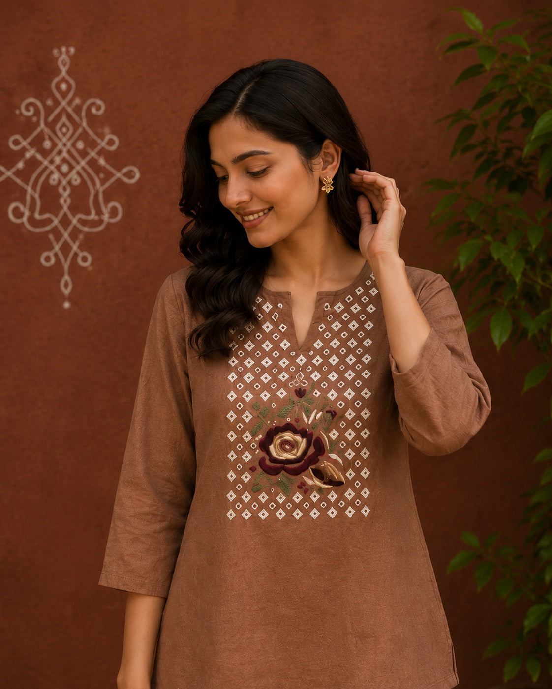 Women’s Floral Embroidered Co-Ord Set with 3/4 Sleeves