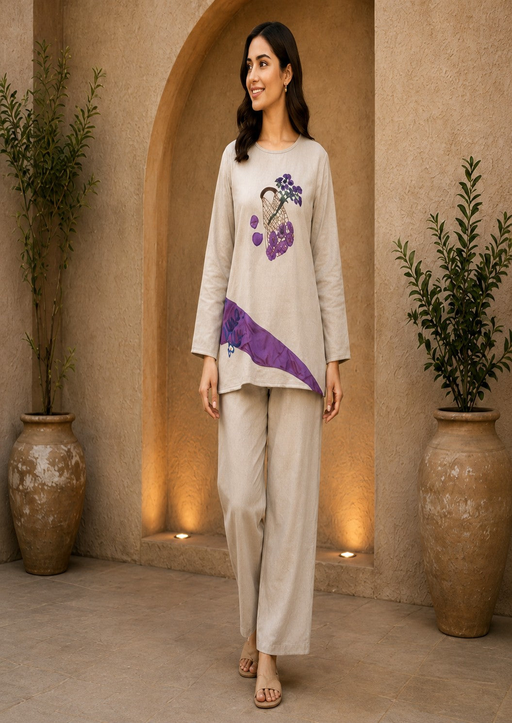 Women's Printed Co-Ord Set with Relaxed Fit Top & Wide-Leg Pants