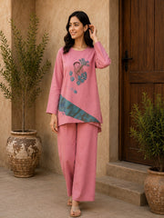 Women's Printed Co-Ord Set with Relaxed Fit Top & Wide-Leg Pants