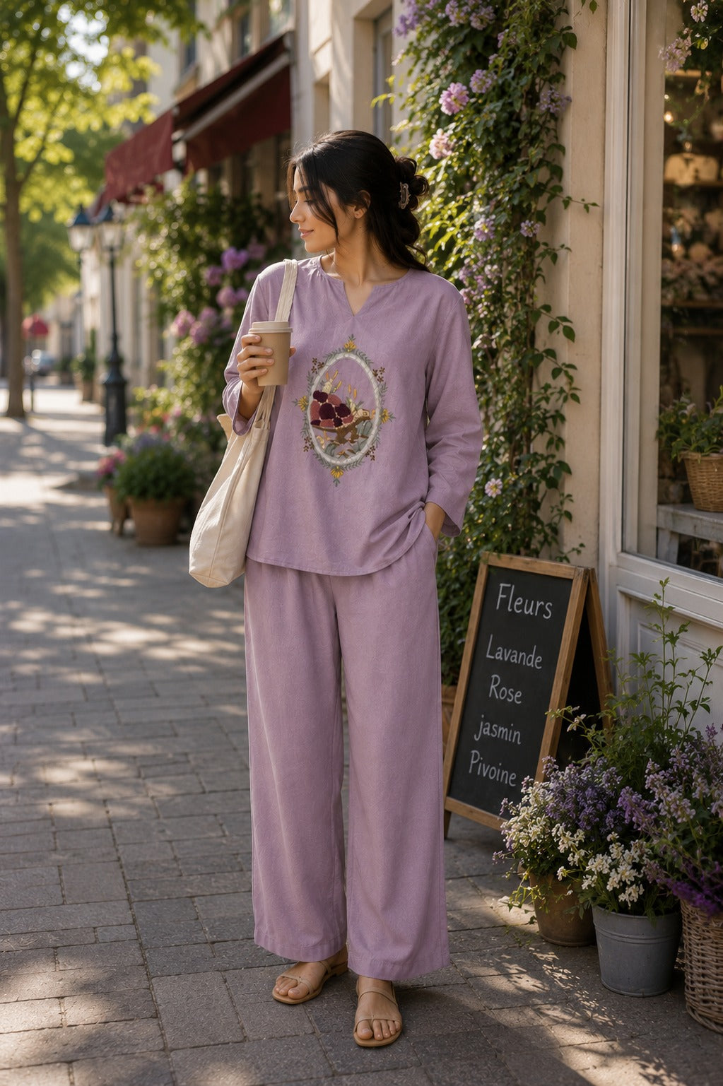 Women's Embroidered Co-Ord Set with Relaxed Fit Pants