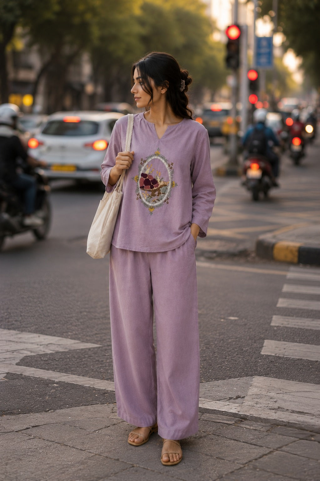 Women's Embroidered Co-Ord Set with Relaxed Fit Pants