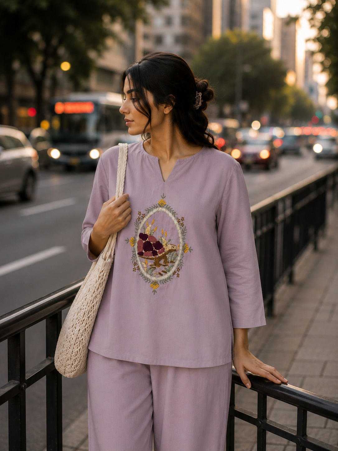 Women's Embroidered Co-Ord Set with Relaxed Fit Pants