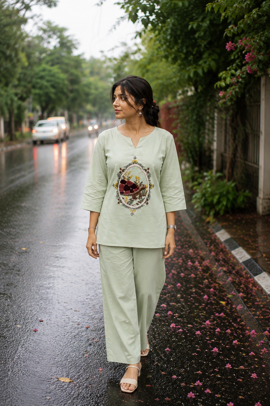 Women's Embroidered Co-Ord Set with Relaxed Fit Pants