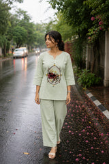 Women's Embroidered Co-Ord Set with Relaxed Fit Pants