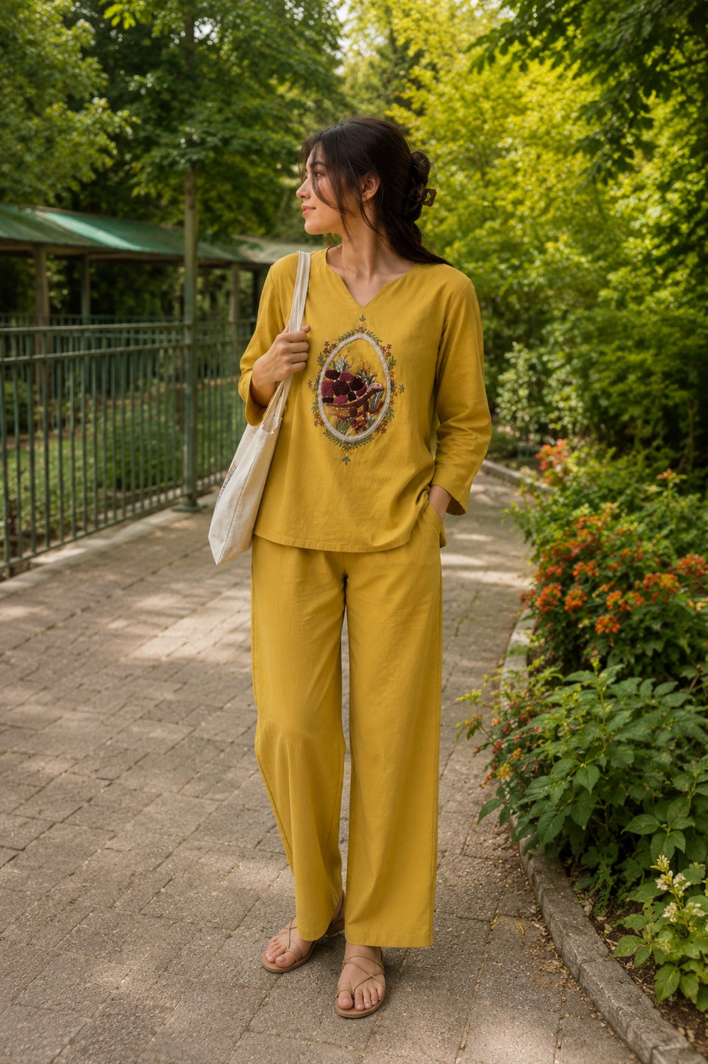 Women's Embroidered Co-Ord Set with Relaxed Fit Pants