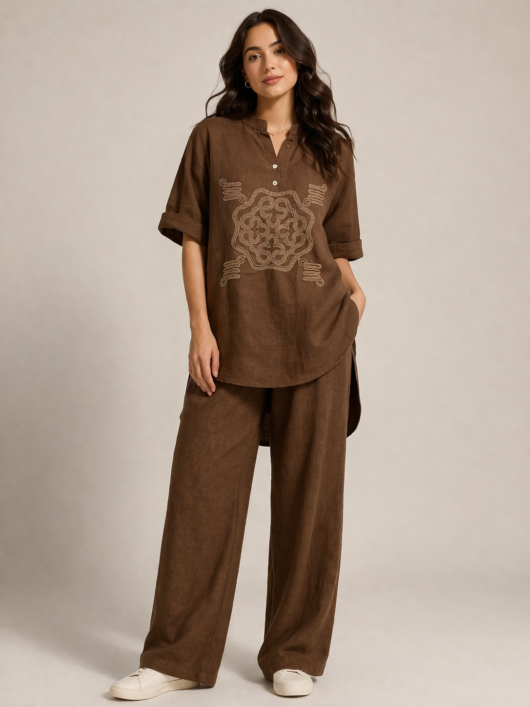Embroidered Relaxed Fit Co-ord Set for Women