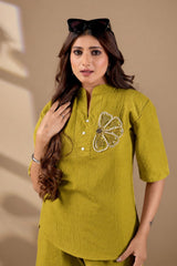 Women’s Embroidered Co-Ord Set with Straight Fit Pants