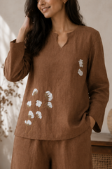 Women's Floral Printed Textured Co-Ord Set with Full Sleeves