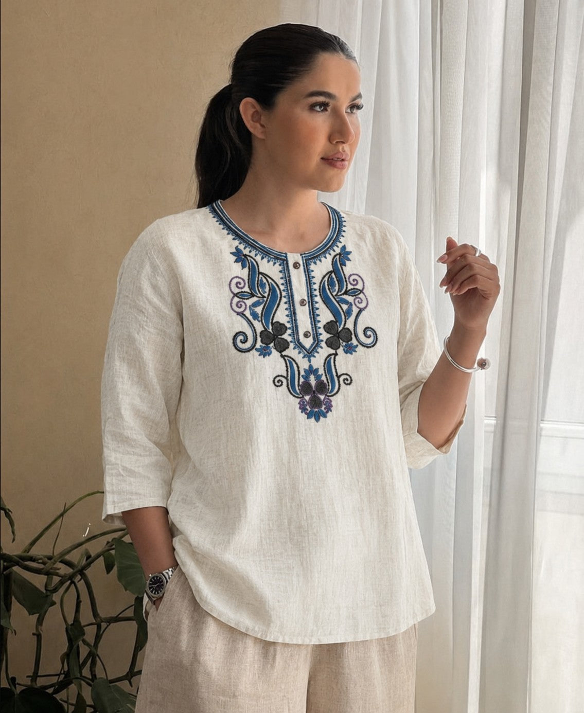Women’s Embroidered Straight Fit Ethnic Top
