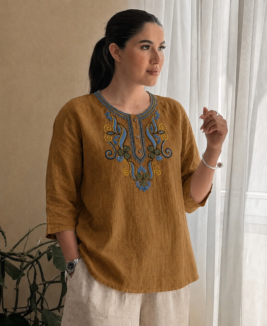Women’s Embroidered Straight Fit Ethnic Top